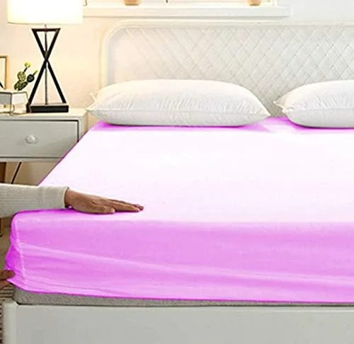 Sateen Bedding- 100% Cotton All Over Elastic Fitted Bedsheet with 2 Pillow Cover- 600 TC Elastic Fitted Bedsheet- 10" Deep Pocket Fitted Bedsheet 3 PC Set-Pink Solid,Double Size