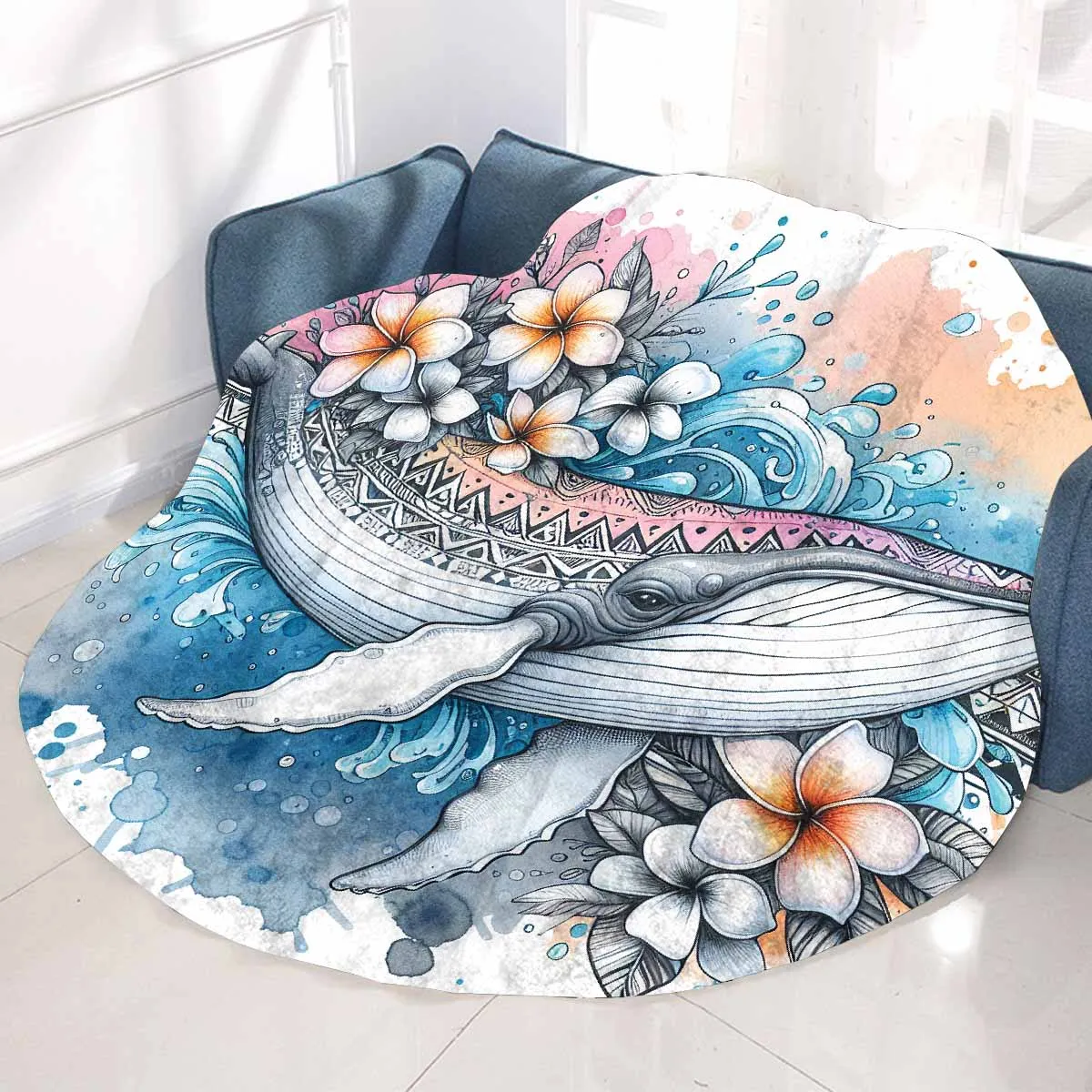 Sea_Animals_Whale_Awd35197  Circular Micro Fleece Blanket 60"