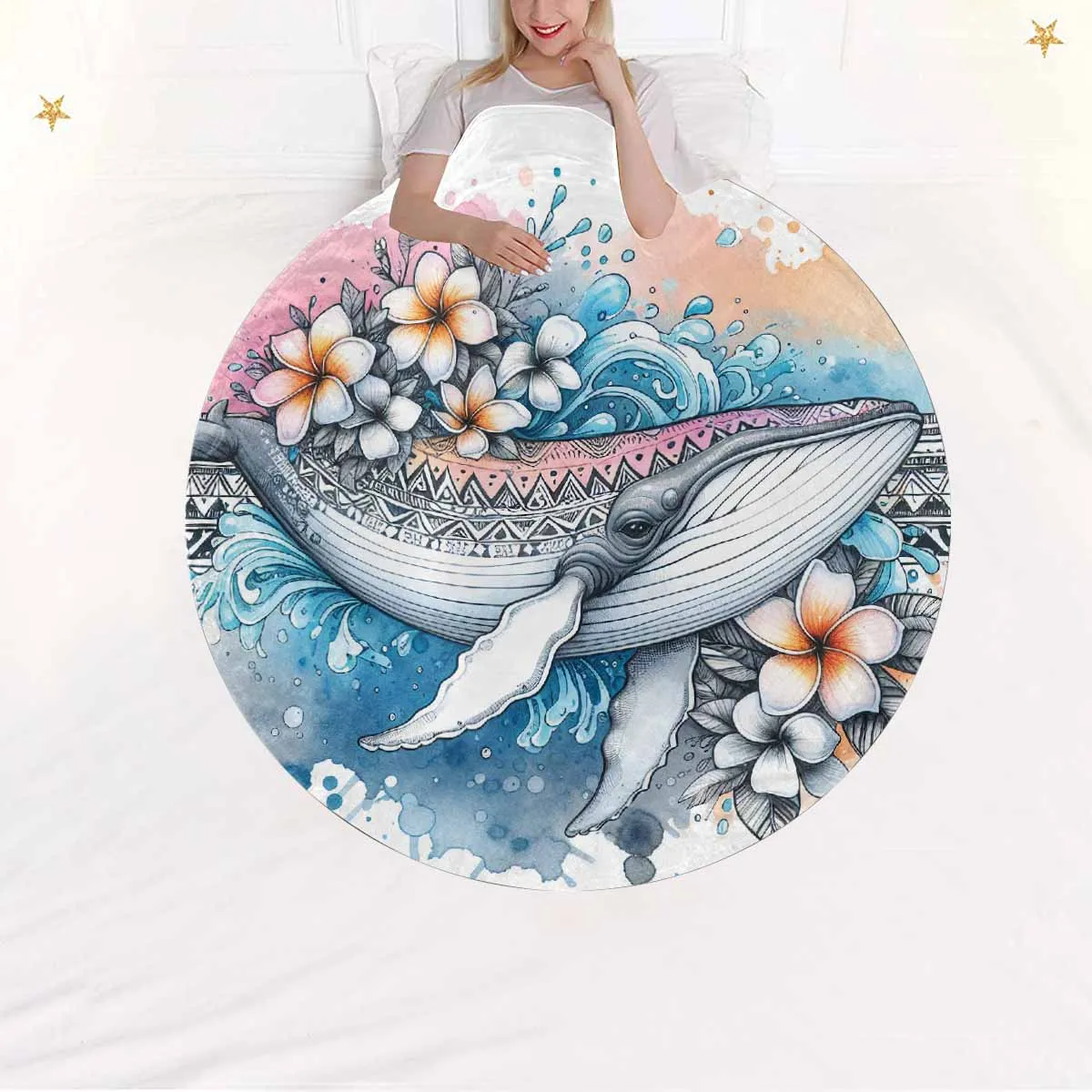 Sea_Animals_Whale_Awd35197  Circular Micro Fleece Blanket 60"