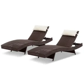 Set of 2 Outdoor Wicker Sun Lounges - Brown