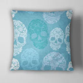 Shades of Blue Sugar Skull Throw Pillow