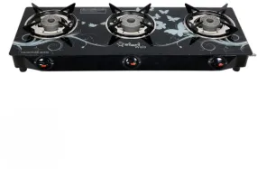 Sigri-wala SIGRI-3B-BLKD-CUTE Glass Manual Gas Stove (3 Burners)