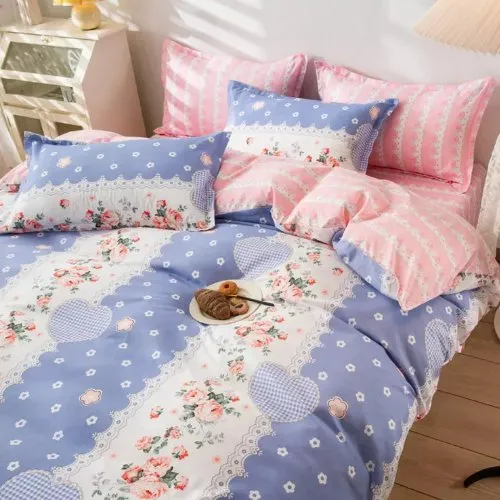 Single size 4 pieces Bedding Set without filler, Pink Rose Design