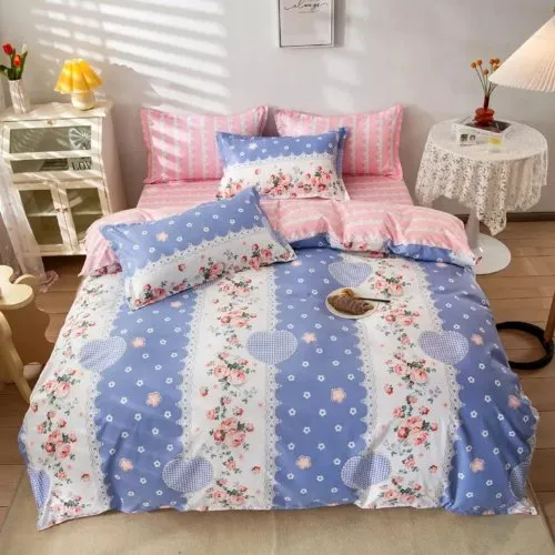 Single size 4 pieces Bedding Set without filler, Pink Rose Design