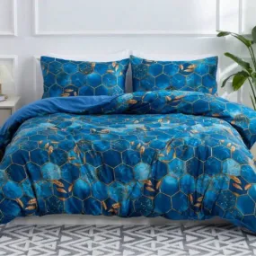 Single Size 4 pieces, Blue Marble Design Bedding set.