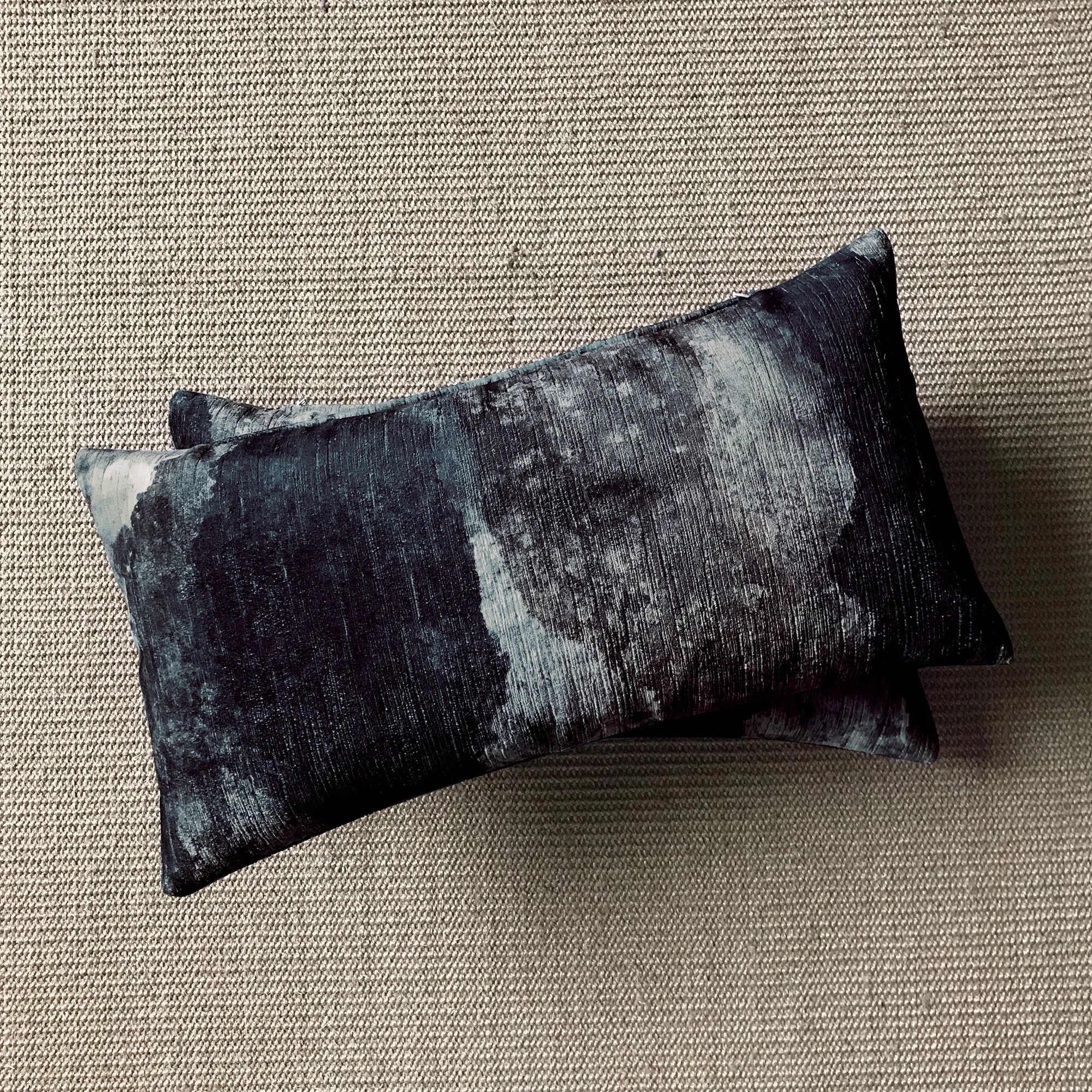 Slate Abstract Watercolor Velvet Lumbar Pillow Cover 11x21