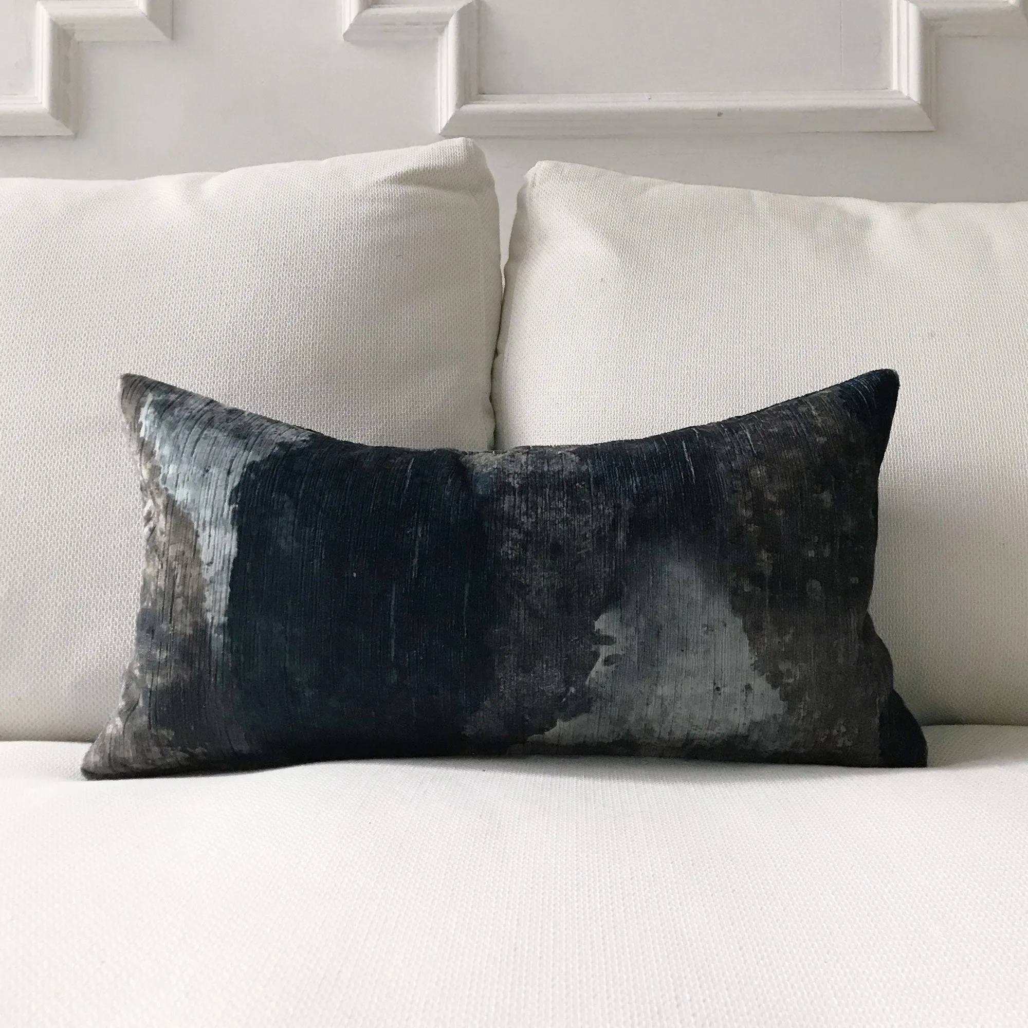 Slate Abstract Watercolor Velvet Lumbar Pillow Cover 11x21