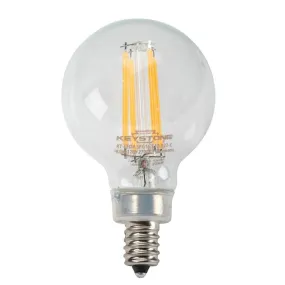 Small Globe Filament Bulb, 40W Equivalent, G16.5 shape, E12 Candalbra base, 2700K, 90 CRI, Clear