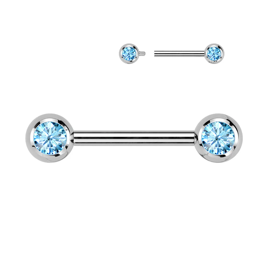 Solid Titanium Internally Threaded Gemmed Nipple Barbells