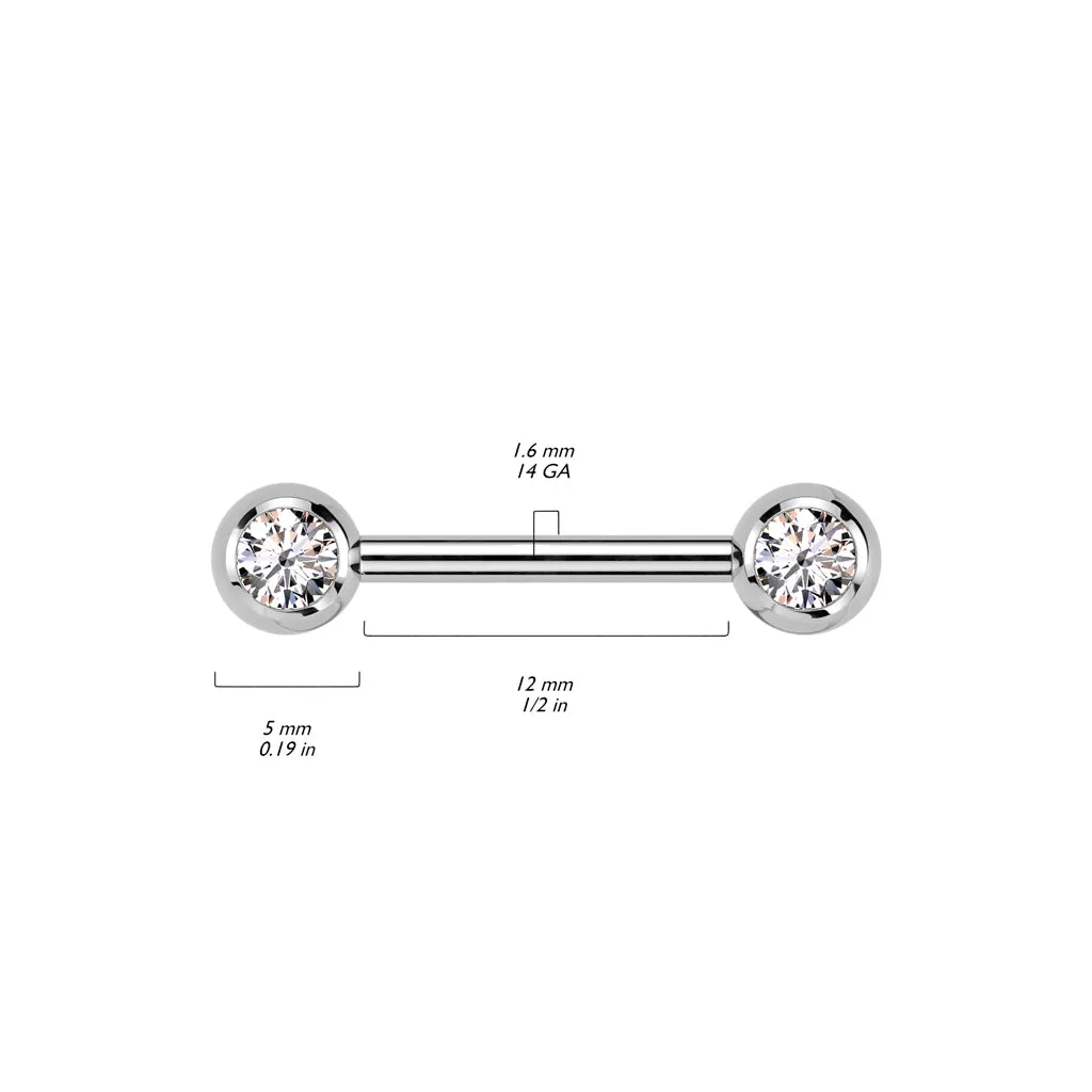 Solid Titanium Internally Threaded Gemmed Nipple Barbells