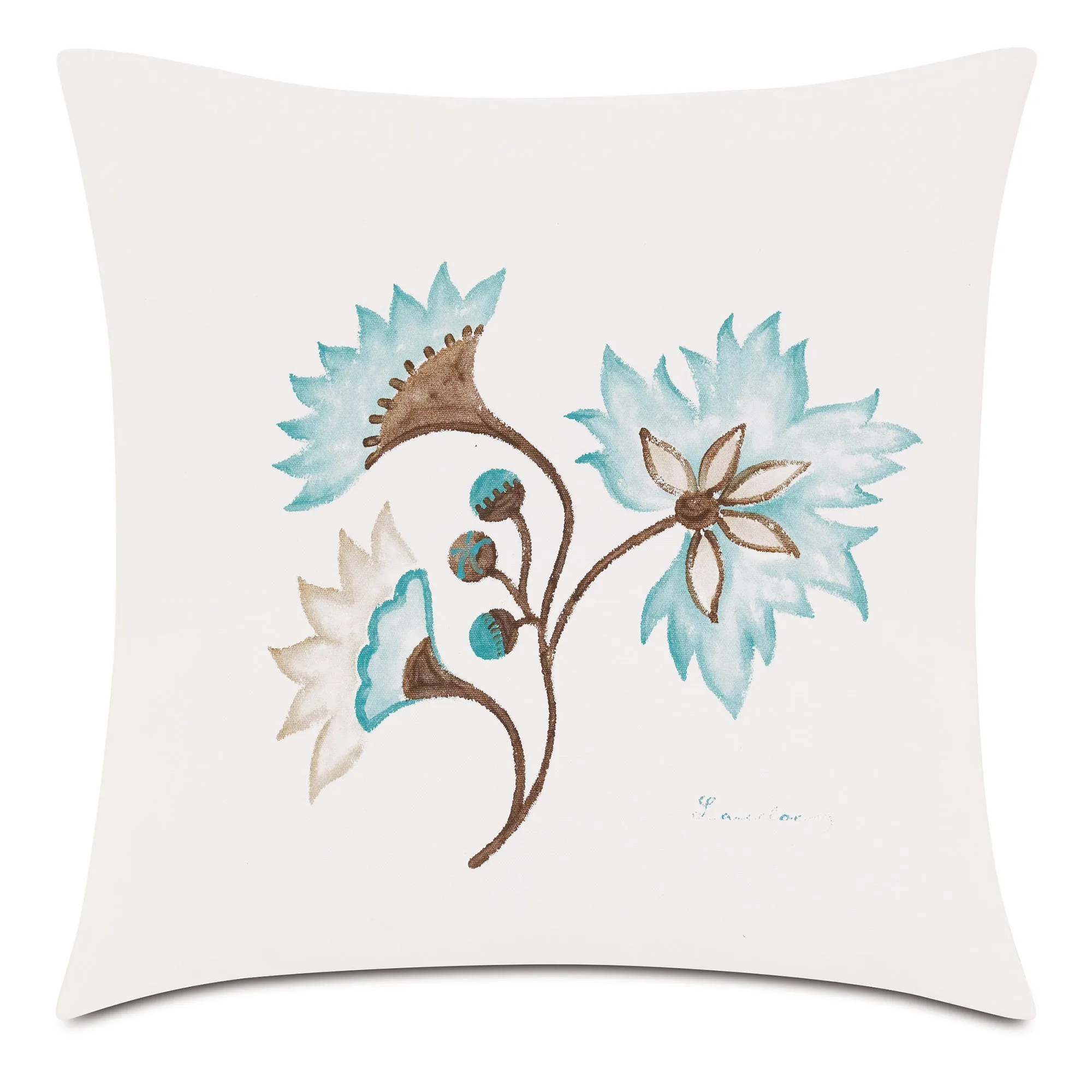 Spa Jacobean Hand-Painted Outdoor Pillow Cover 18" x 18"