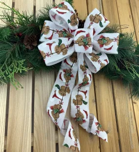 Teddy Bear Christmas Wreath Bow - 10" Wide, 18" Long