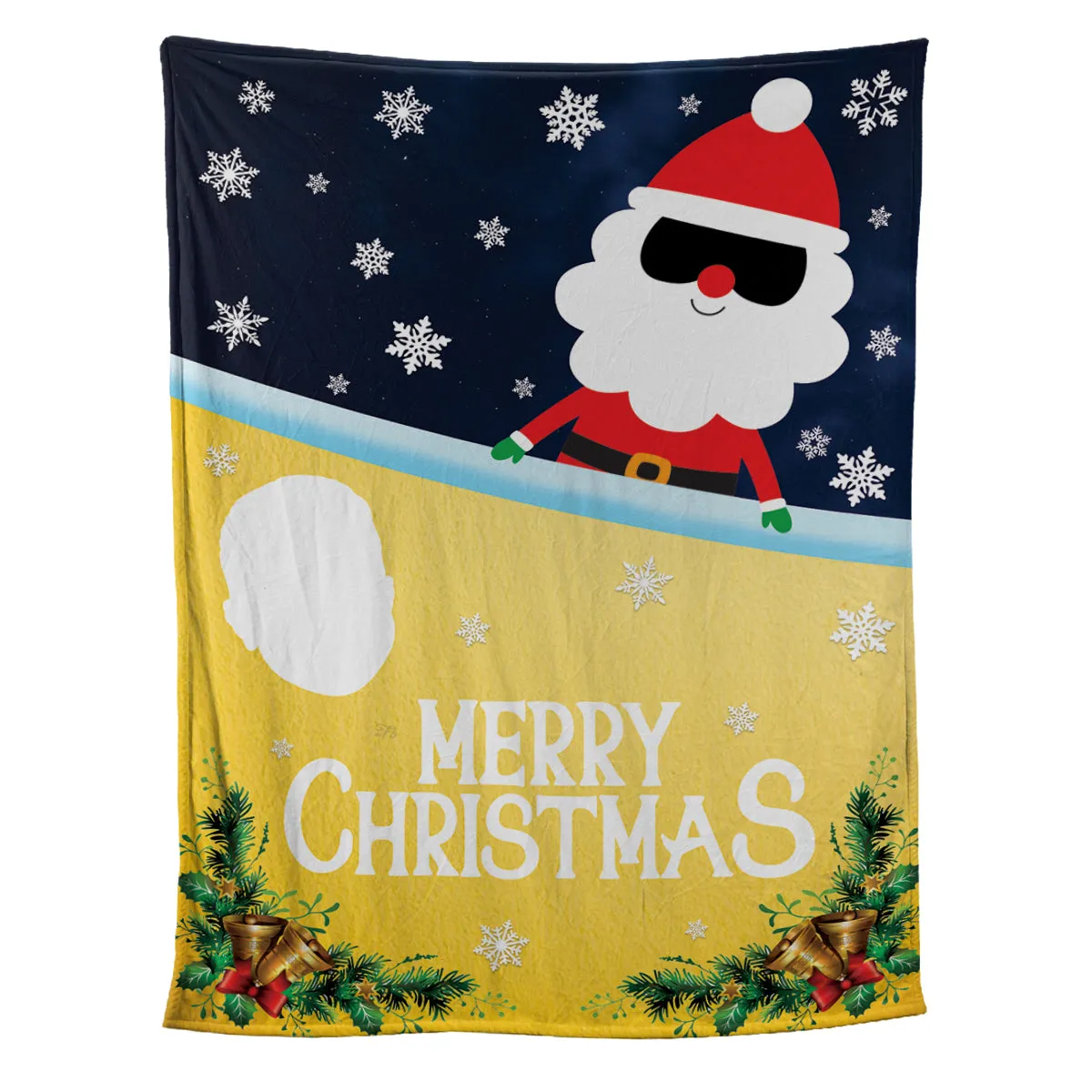 Teesdily | Merry Christmas Custom Photo Throw Blanket Santa Claus Gift Sherpa Fleece Blanket With Picture Funny Christmas Gift For Family Friends