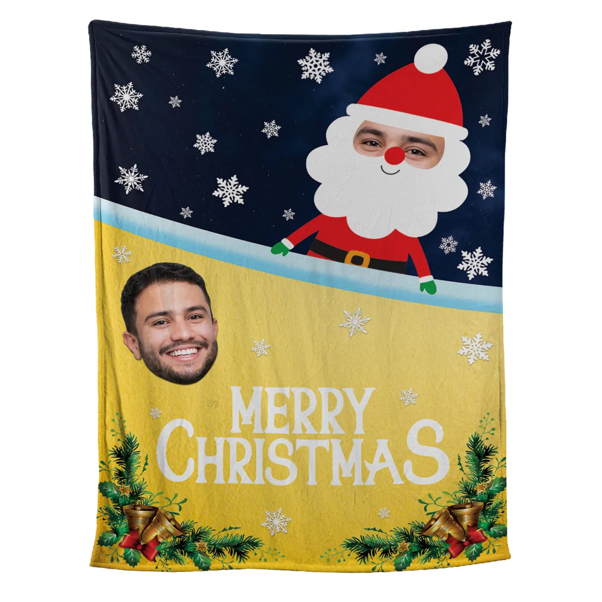 Teesdily | Merry Christmas Custom Photo Throw Blanket Santa Claus Gift Sherpa Fleece Blanket With Picture Funny Christmas Gift For Family Friends