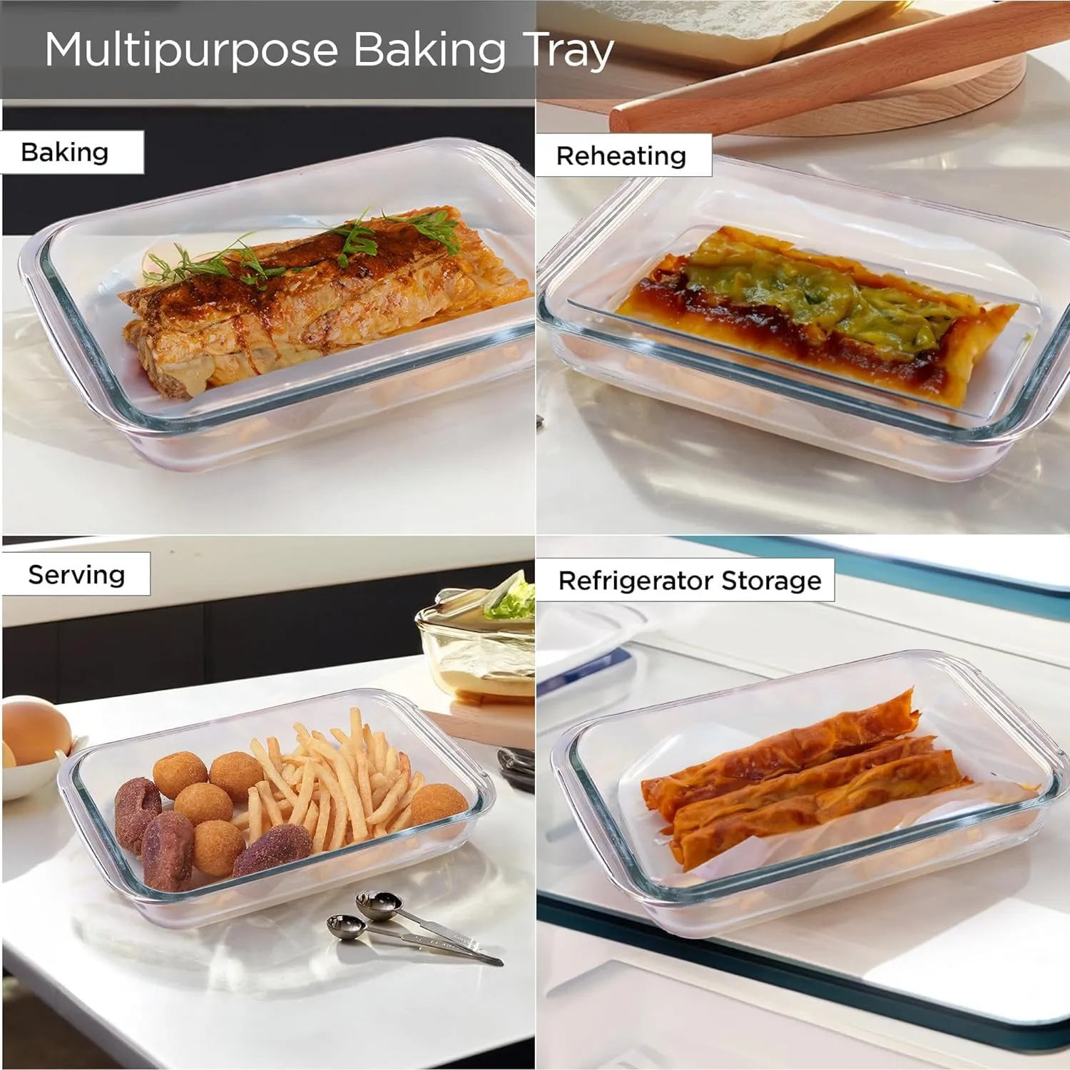 The Better Home Zeno (3L) Borosilicate Glass Baking Tray For Microwave Oven | Baking Dish | Baking Pan | Bake & Serve Dish | Bakeware | Glass Bowl For Microwave | Dishwasher Safe (Iridescent)