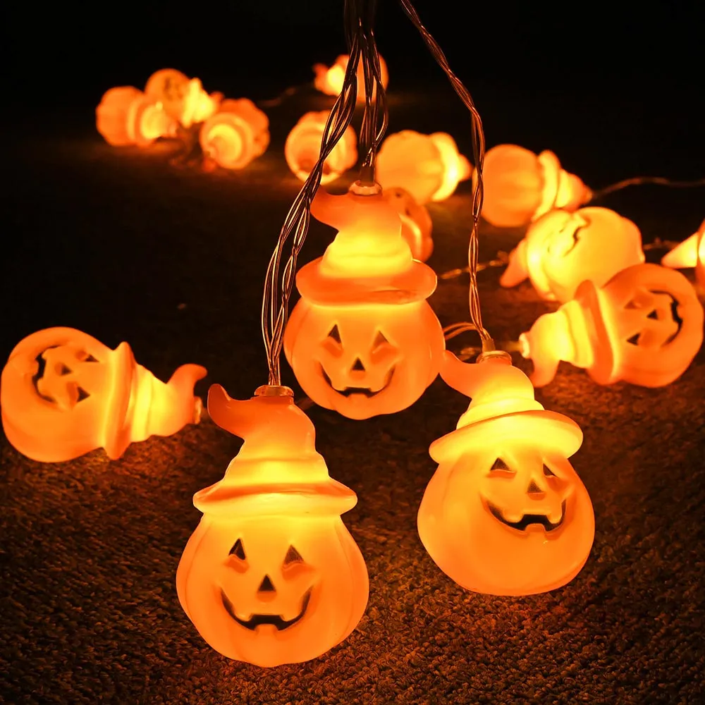 TheLAShop Halloween Fairy Light Orange Pumpkin with Hat 10ft