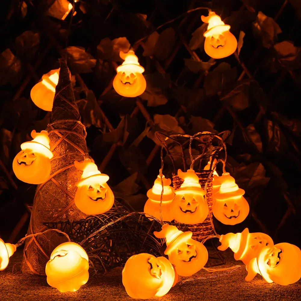 TheLAShop Halloween Fairy Light Orange Pumpkin with Hat 10ft