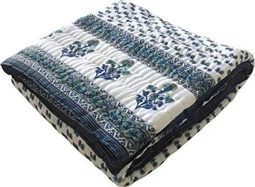 THROW KING Rajasthani Traditional Cotton and Jaipurii Dohar Over All Flower Print Design with Single Bed Reversible Ac Quilts (55 X85 Inch)