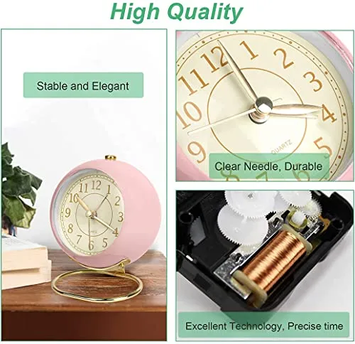 TIANYUAN Small Desk Clocks Classic Non Ticking Tabletop Alarm Clock