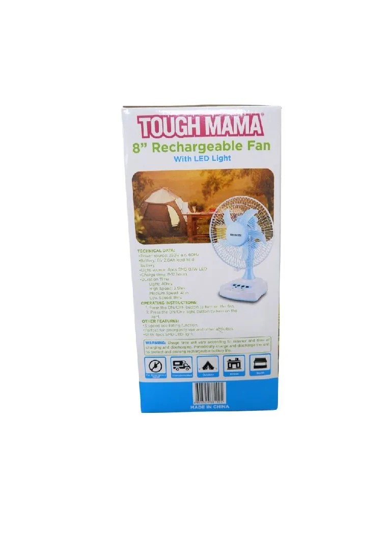 Tough Mama Rechargeable Fan With LED Light 8"