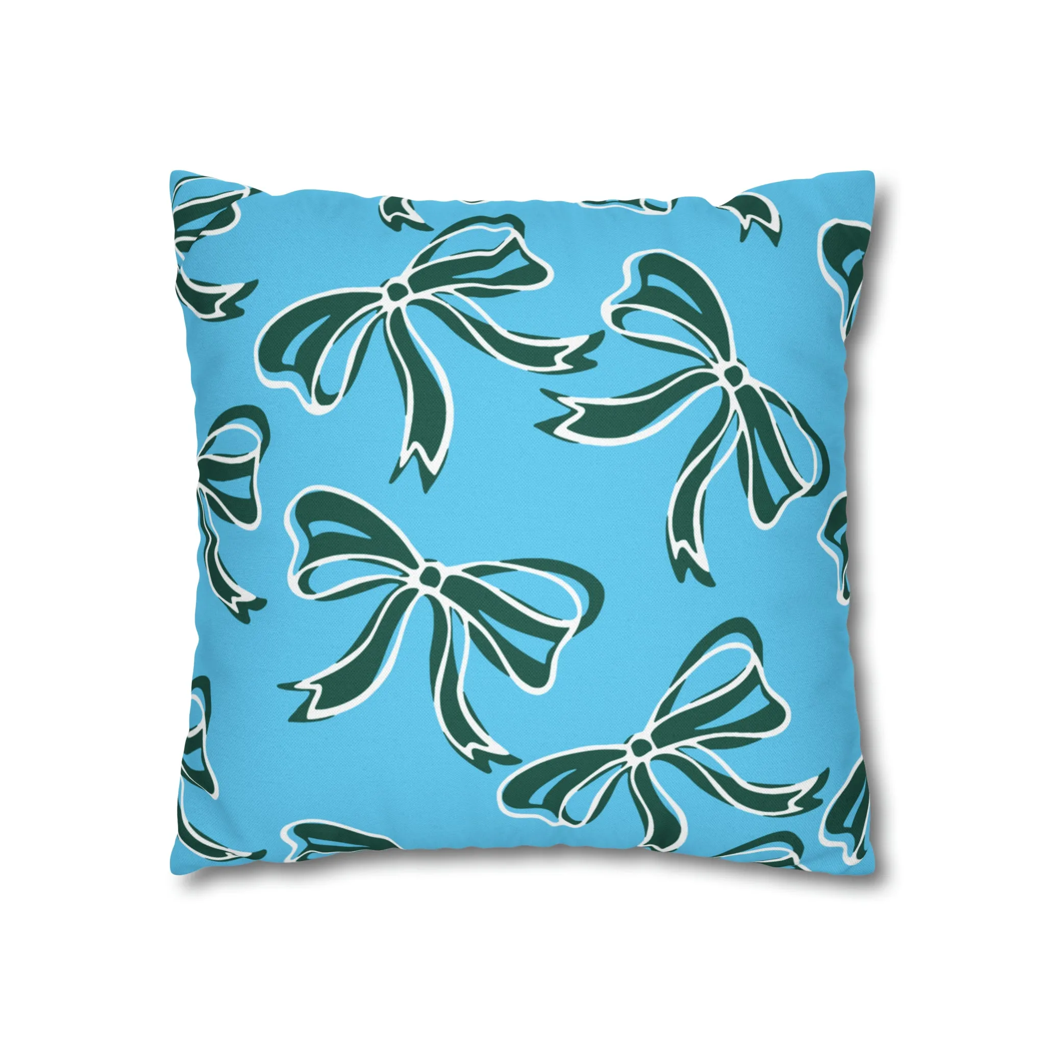 Trendy Bow College Pillow Cover - Dorm Pillow, Graduation Gift, Bed Party Gift, Acceptance Gift, College Gift, Tulane,Roll Wave,Blue & Green