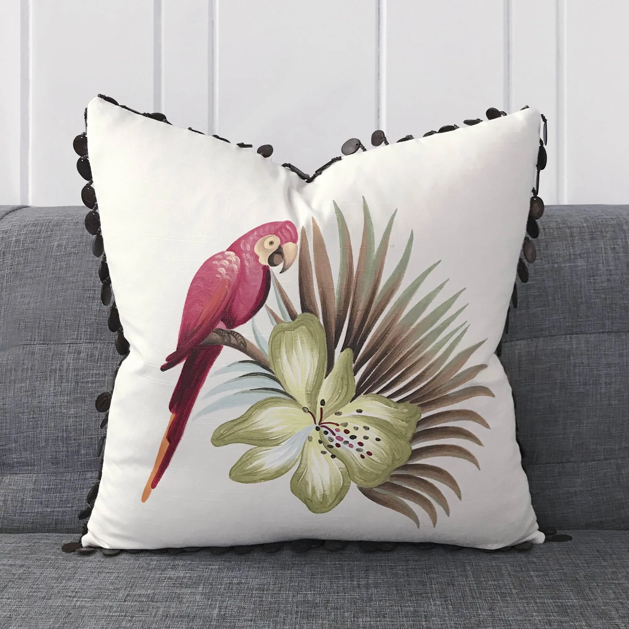 Tropical Parrot Hand-Painted Throw Pillow Cover 20x20