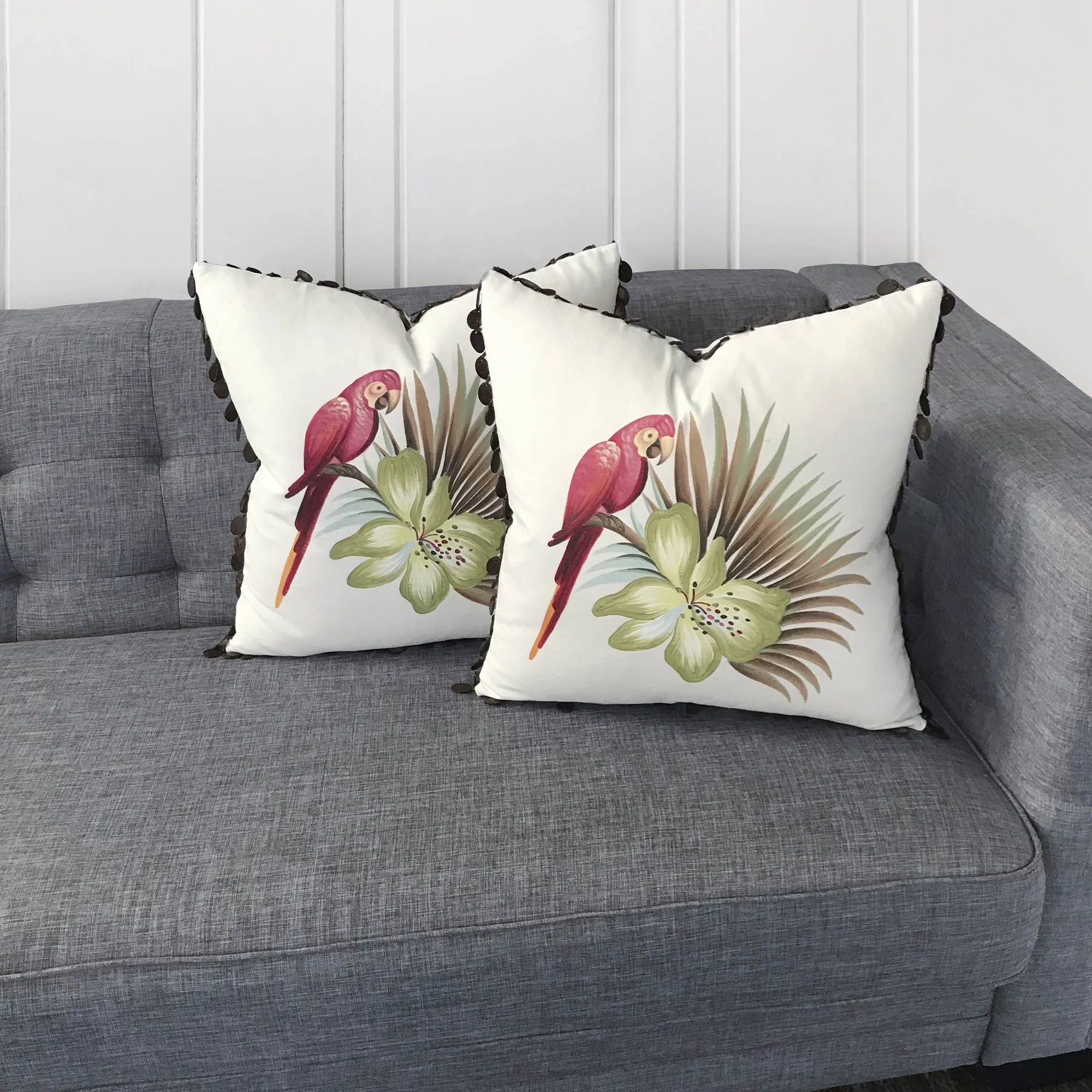 Tropical Parrot Hand-Painted Throw Pillow Cover 20x20