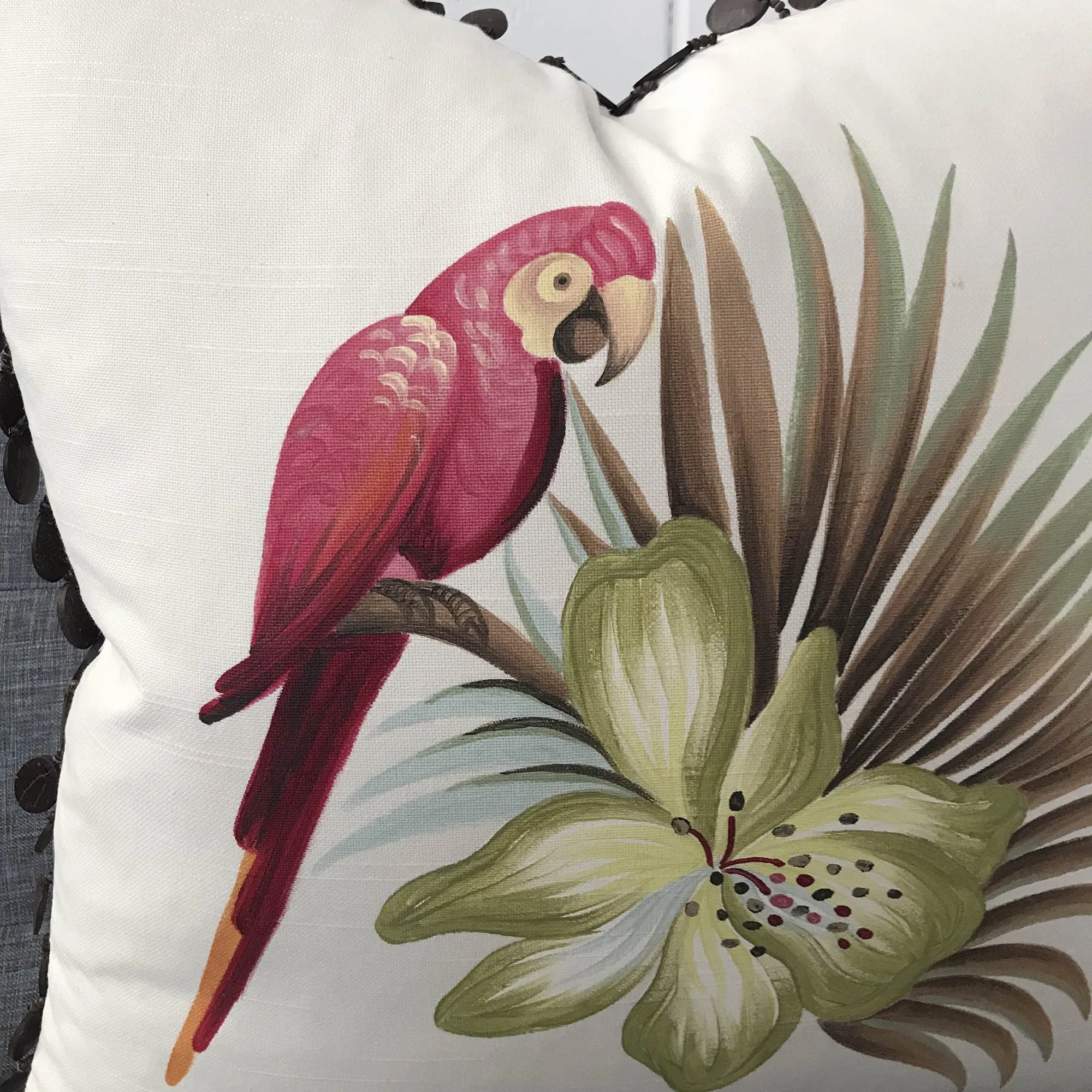 Tropical Parrot Hand-Painted Throw Pillow Cover 20x20