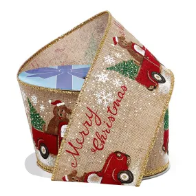 Truck Dog Merry Christmas Ribbon - 2 1/2" x 10 Yards