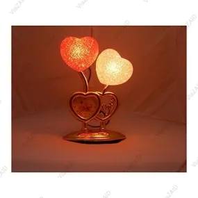 ViaZAID Lamp with Colourful Light, RED & Pink Heart with Clock All Occasion Valentine's Special Couple Double Heart Shape Table Clock |Home Office Bedside Battery Operated Attractive Gift