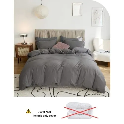 Washable Cotton 6 Piece King Size Duvet Cover Plain Design, Plain Dark Gray Color.