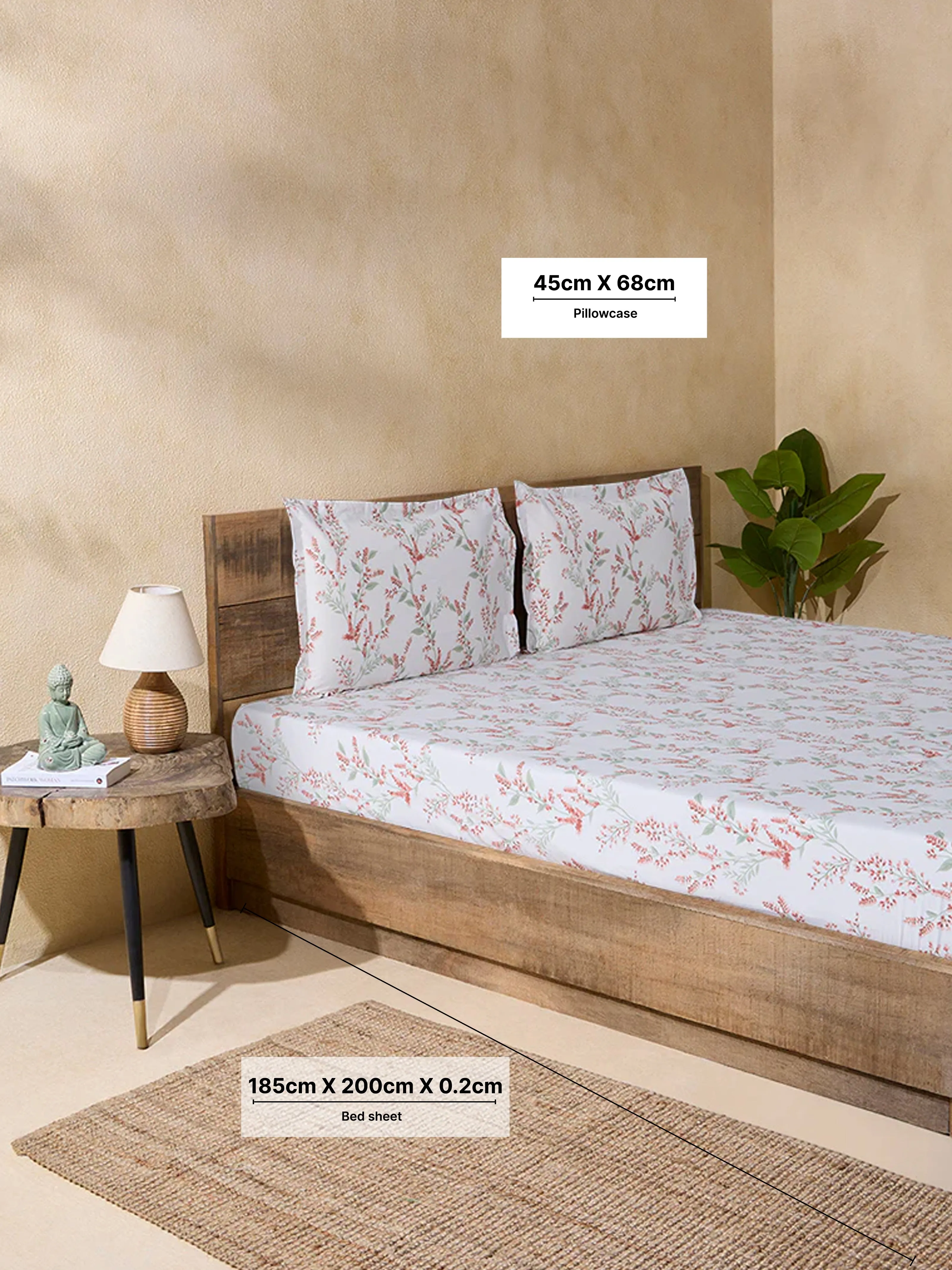 Westside Home Rust Foliage Print King Bed Fitted Sheet and Pillow Cover Set