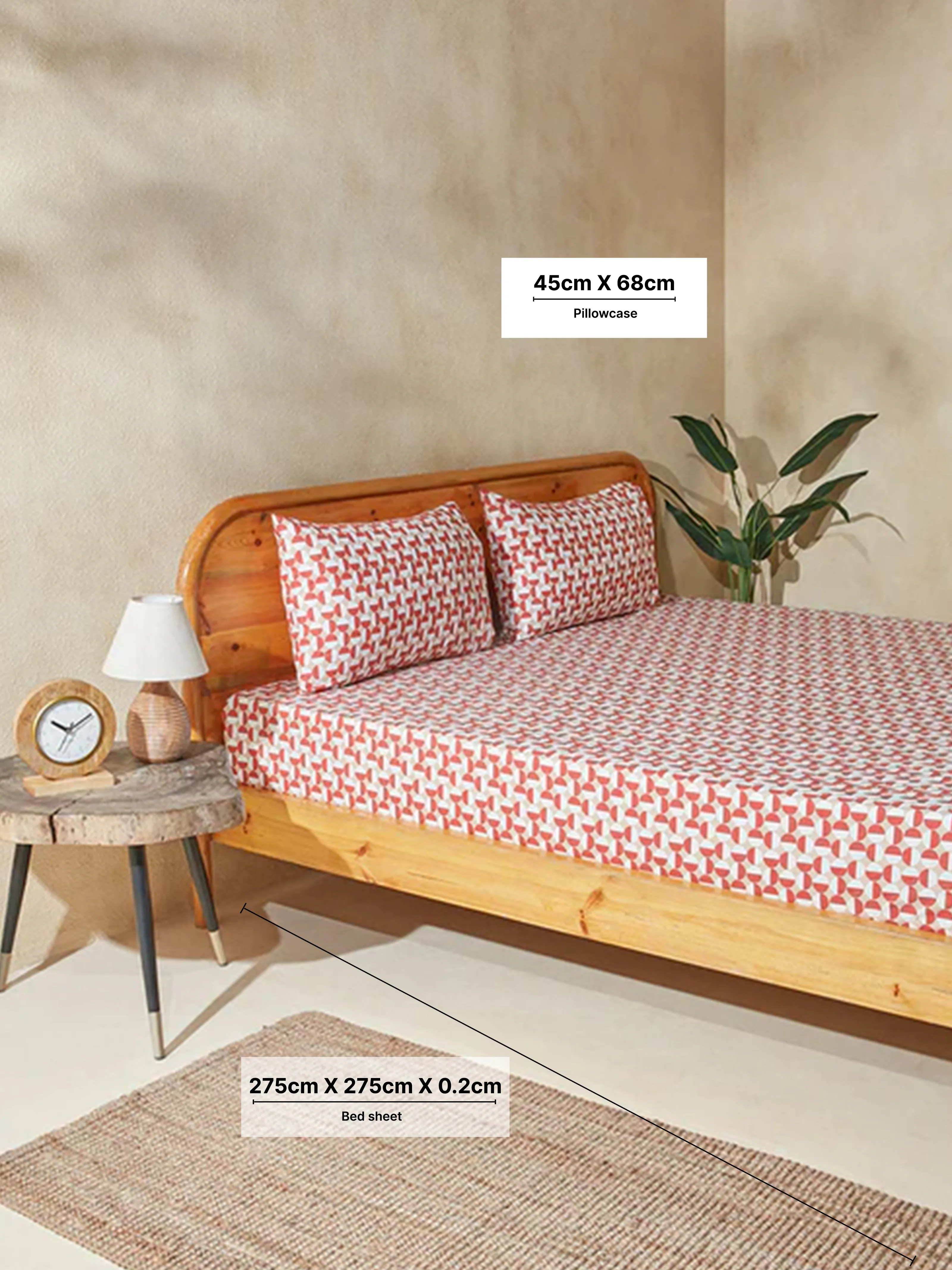 Westside Home Rust Printed King Bed Flat Sheet and Pillowcase Set