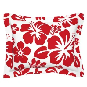 White and Red Hawaiian Hibiscus Flowers Pillow Sham