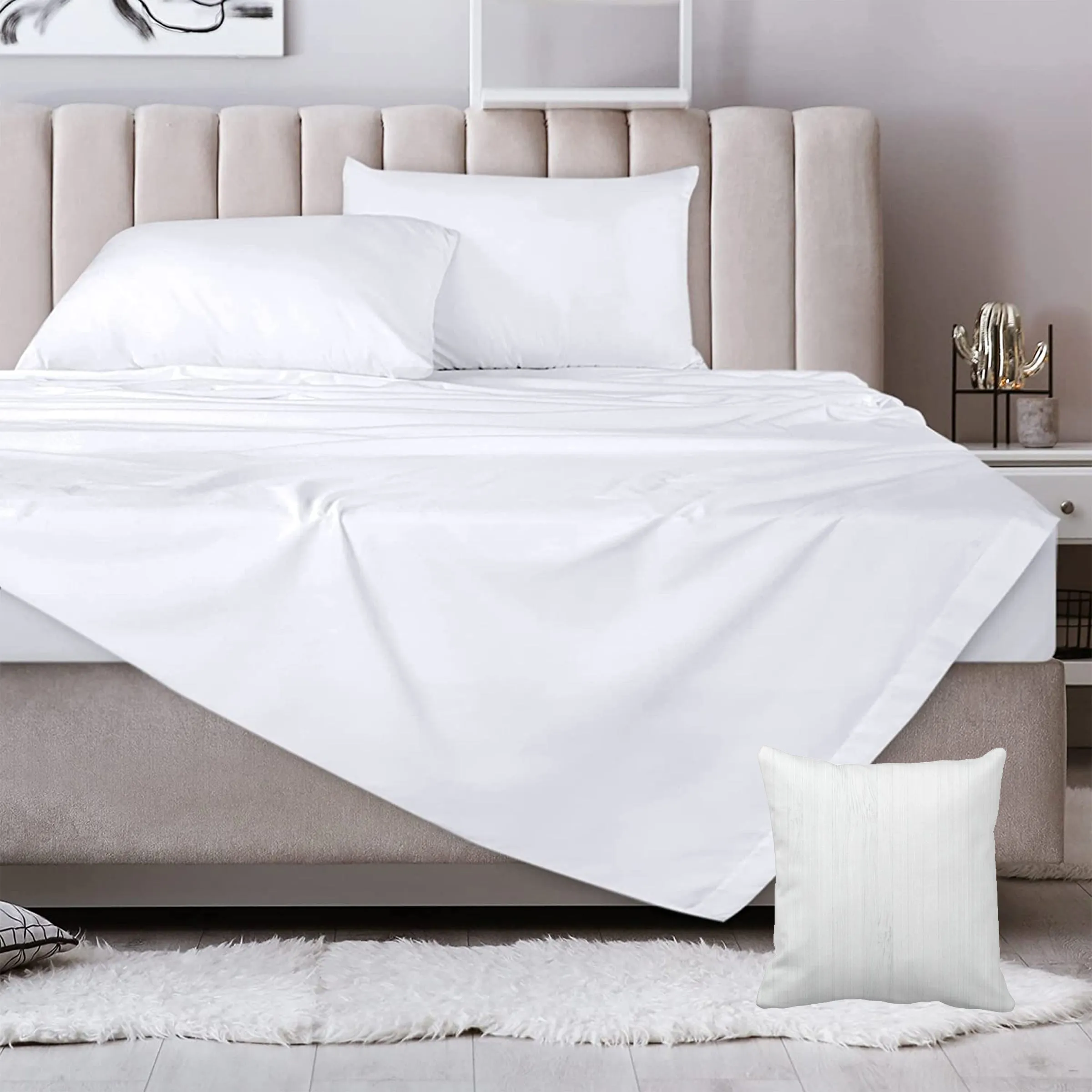 White Flat Sheets Luxury 100% Hotel Quality Cotton Rich Bed Sheets Breathable and Durable