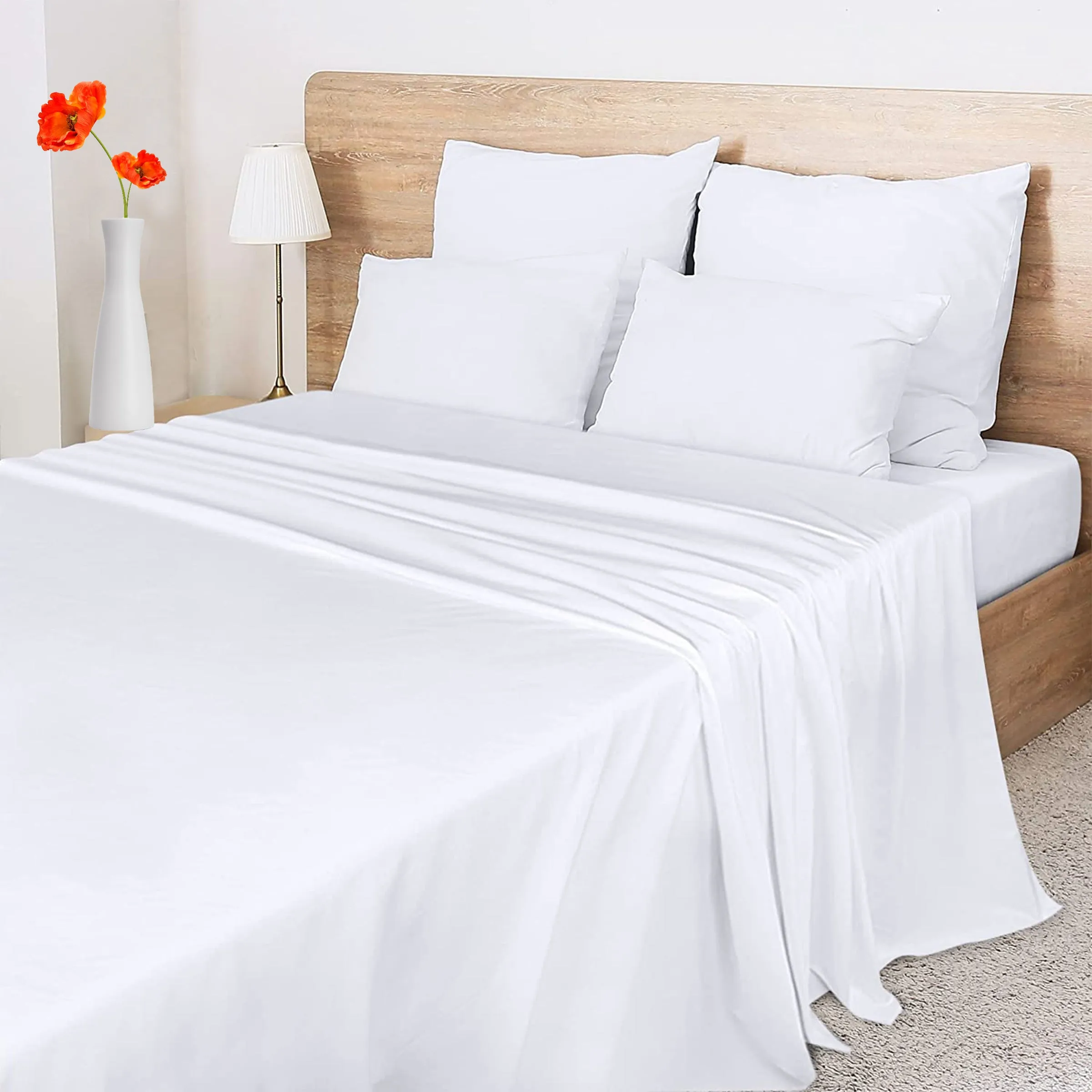 White Flat Sheets Luxury 100% Hotel Quality Cotton Rich Bed Sheets Breathable and Durable