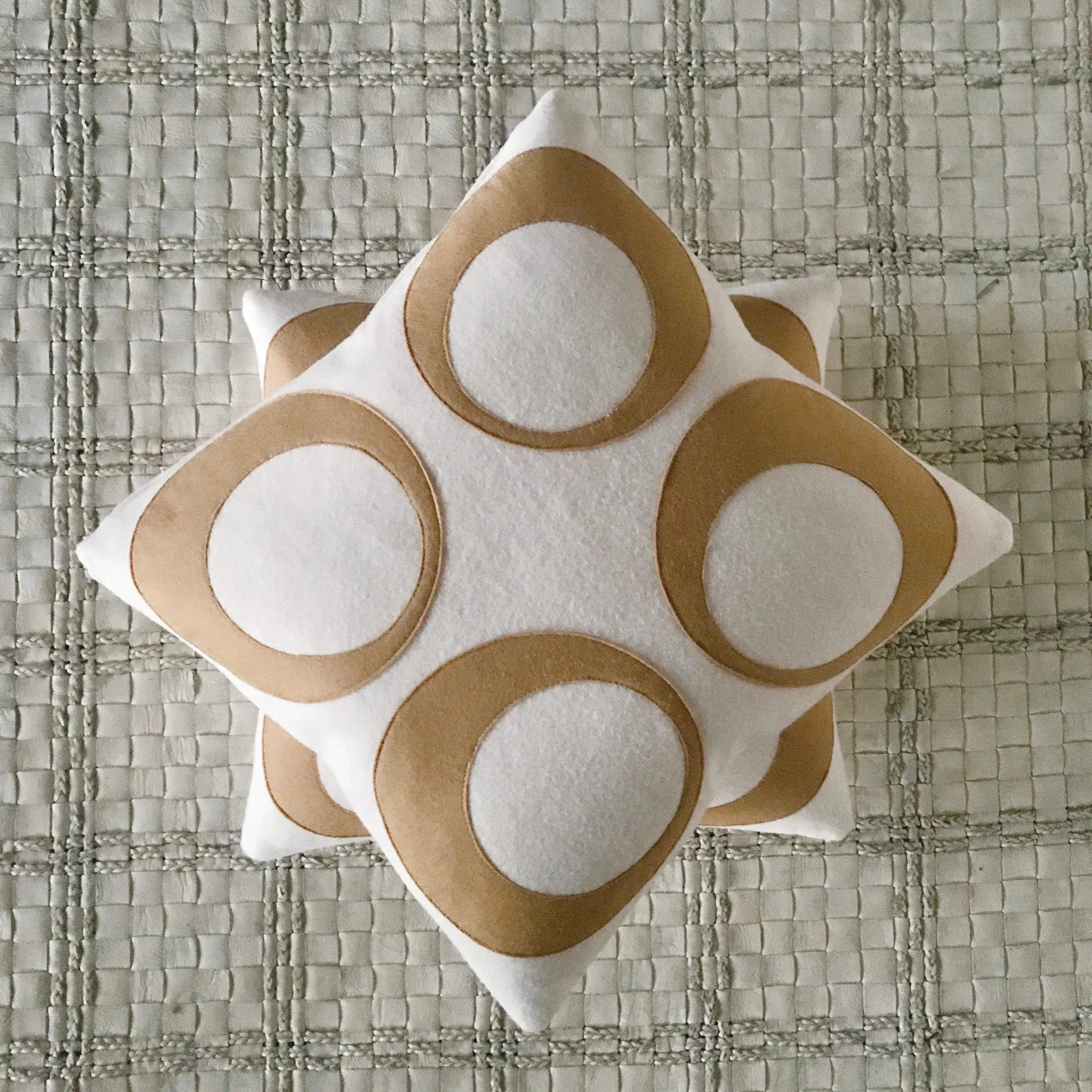 White Geometric Swirl Felt Throw Pillow Cover 16x16