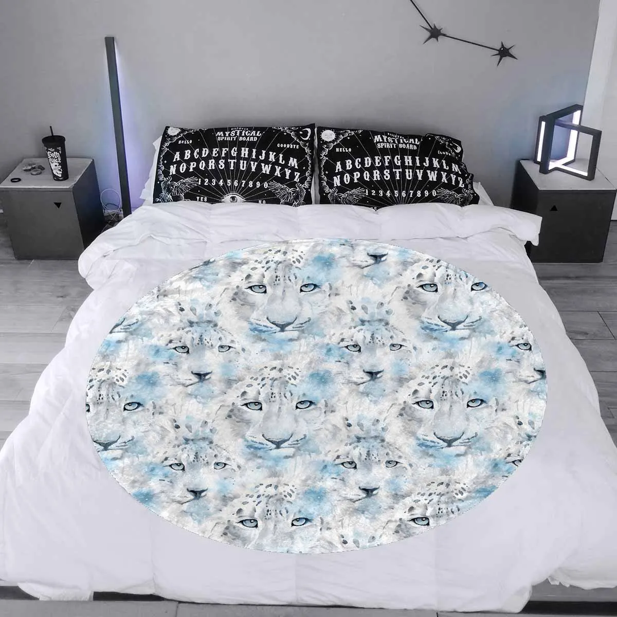 White Leopard  Circular Micro Fleece Blanket 60"