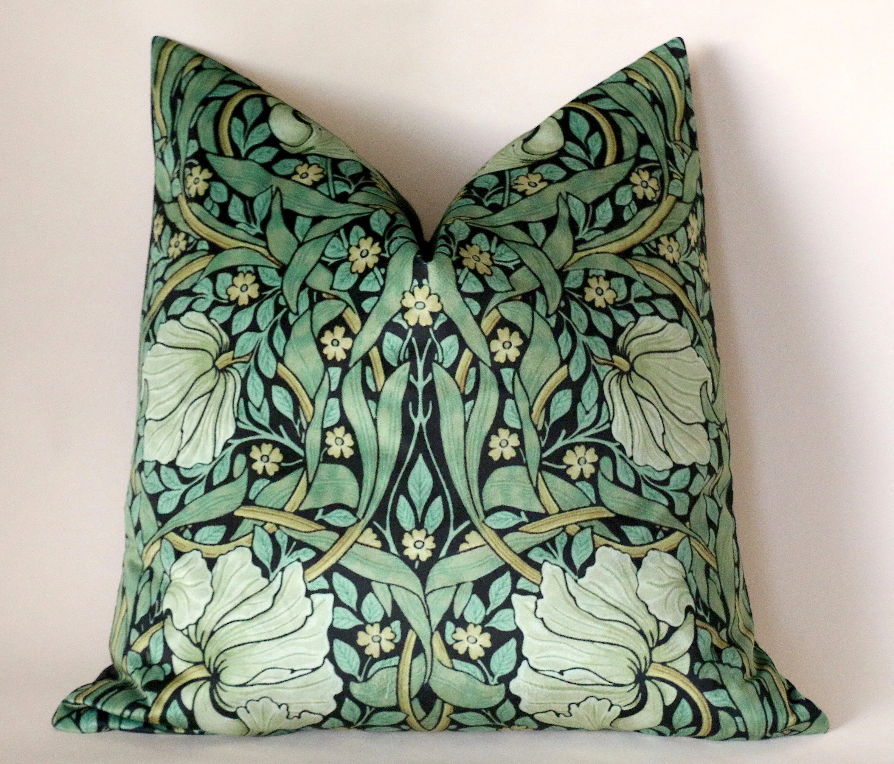 William Morris Pimpernel Green Velvet Decorative Pillow Cover or Euro Sham