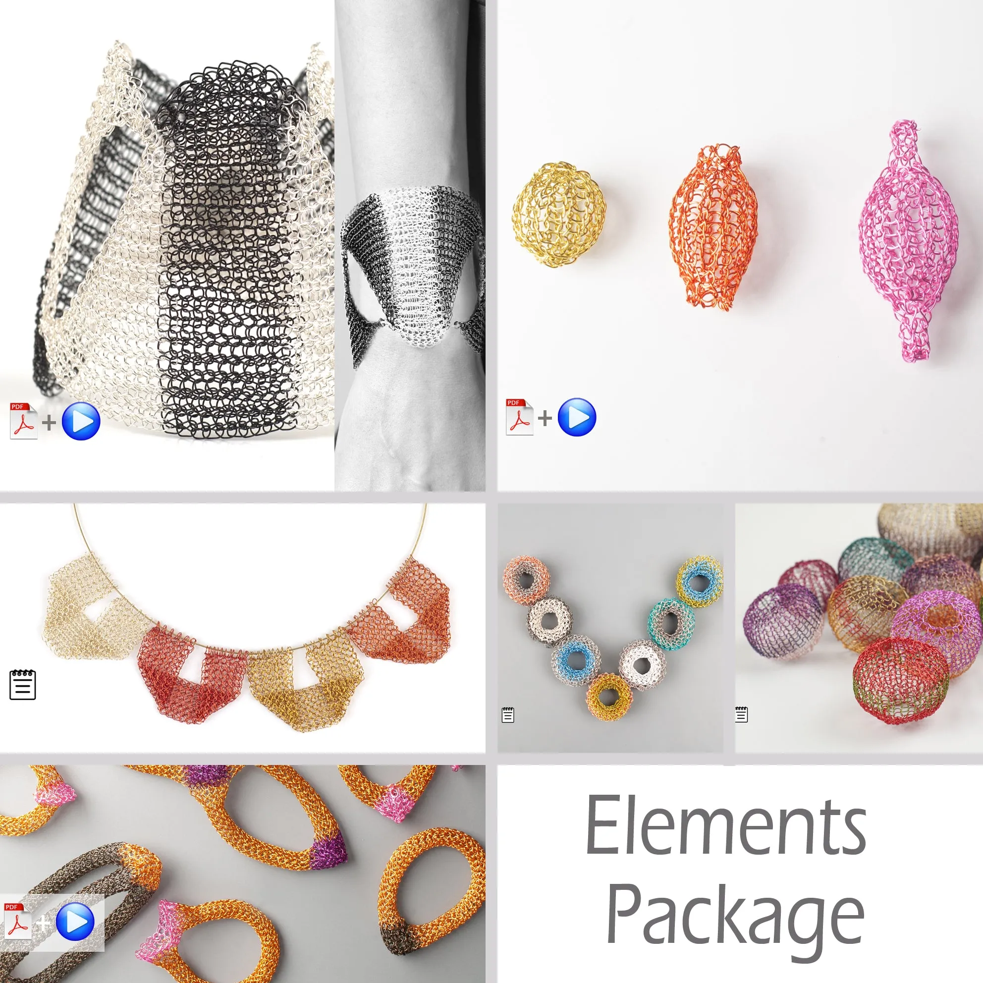 Wire crochet elements patterns , How to crochet wire elements, tutorials package