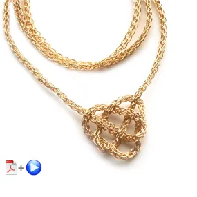 Wire Crochet Necklace - Celtic Heart Knot Necklace, a wire crochet Video and PDF tutorial by Yoola