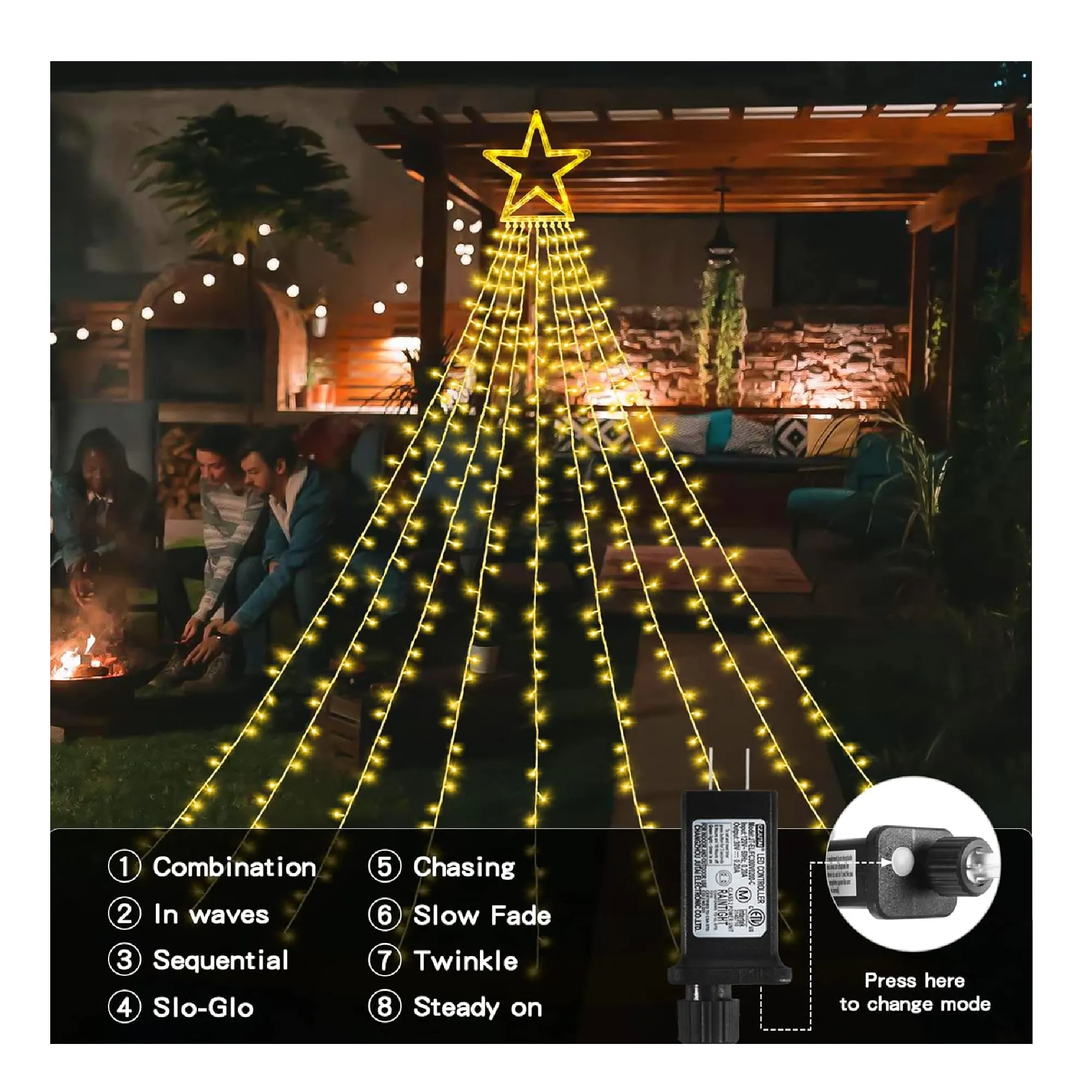 XUNXMAS Christmas String Lights Outdoor Decoration 317 LED Star Fairy String Lights 8 Modes & Waterproof for Party Wedding Patio Yard New Year Holiday Indoor Outdoor - Warm White