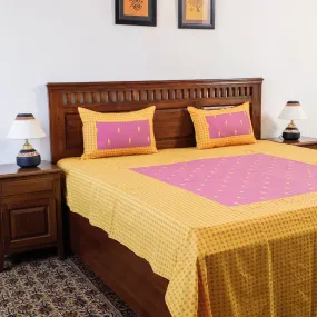 Yellow - Jacquard Patchwork Cotton Double Bed Cover with Pillow Covers (106 x 83 in)