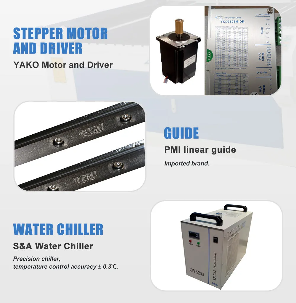 ZAC CO2 Laser Cutting Machine 300W Laser Cutter with 1300 x 2500mm Workbench Lightburn S&A Water Chiller